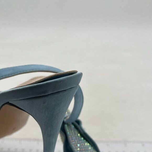 FSJ Skyblue Cute Pointed Toe High Heel Rhinestone Bowknot Slingback Pumps - Picture 8 of 9